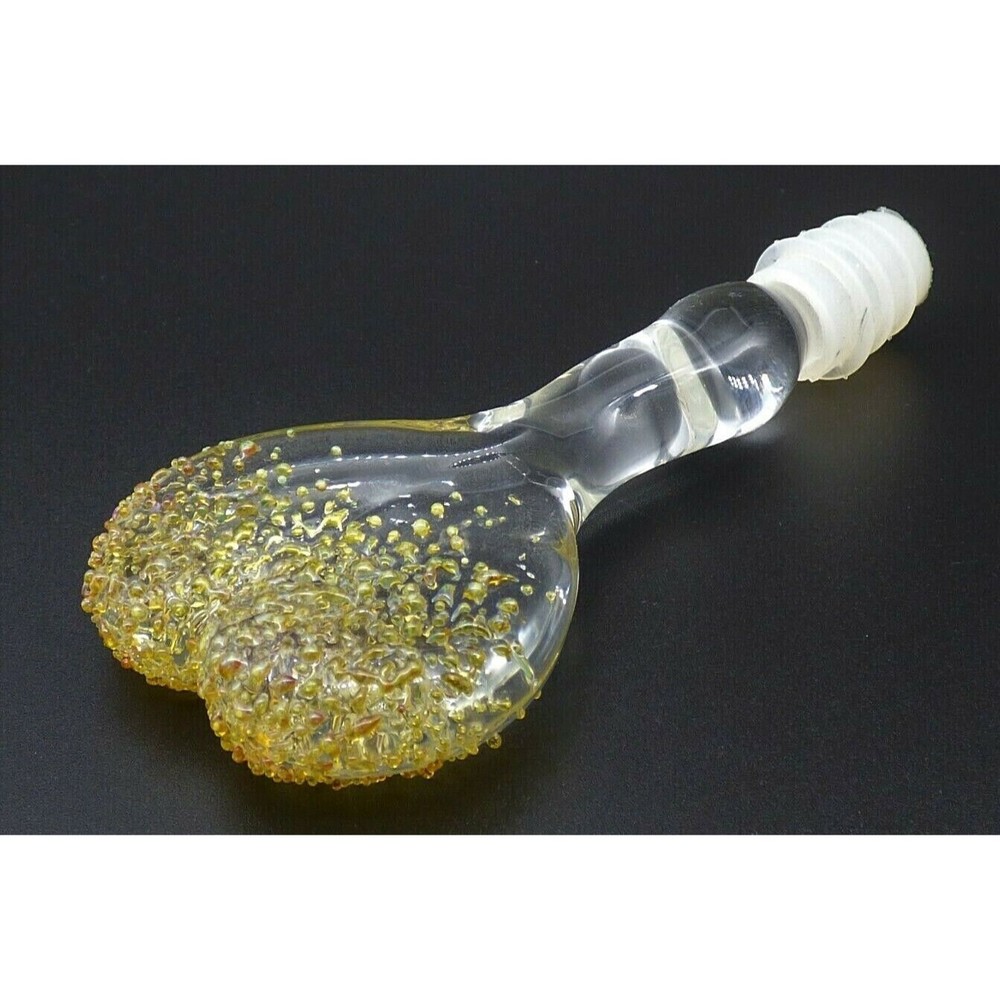 Vintage Heart Shaped Art Glass Bottle Stopper Amber Gold Crackle Design Unique